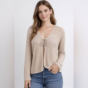 Vintage Women's Beige open Knit sweater M